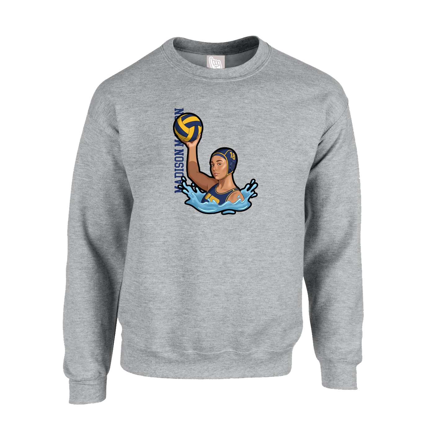 Fleece Crew — Name Vertical in Grey