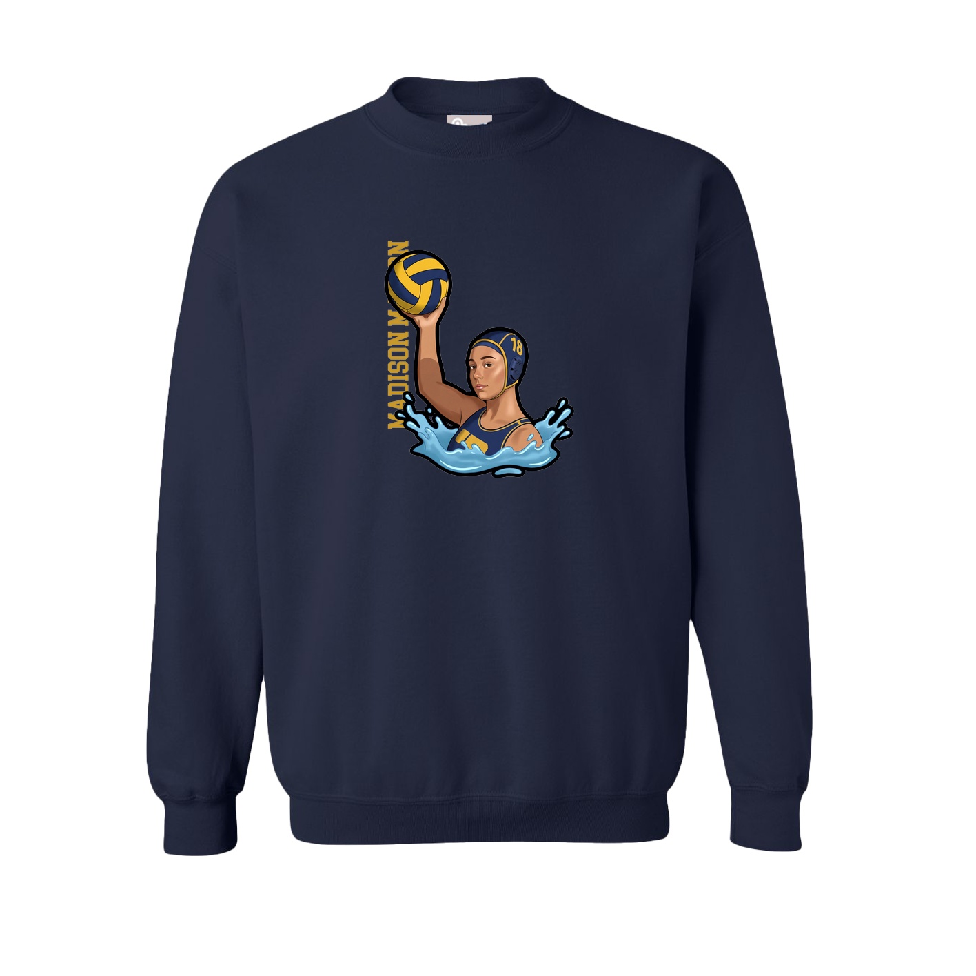 Fleece Crew — Name Vertical in Navy