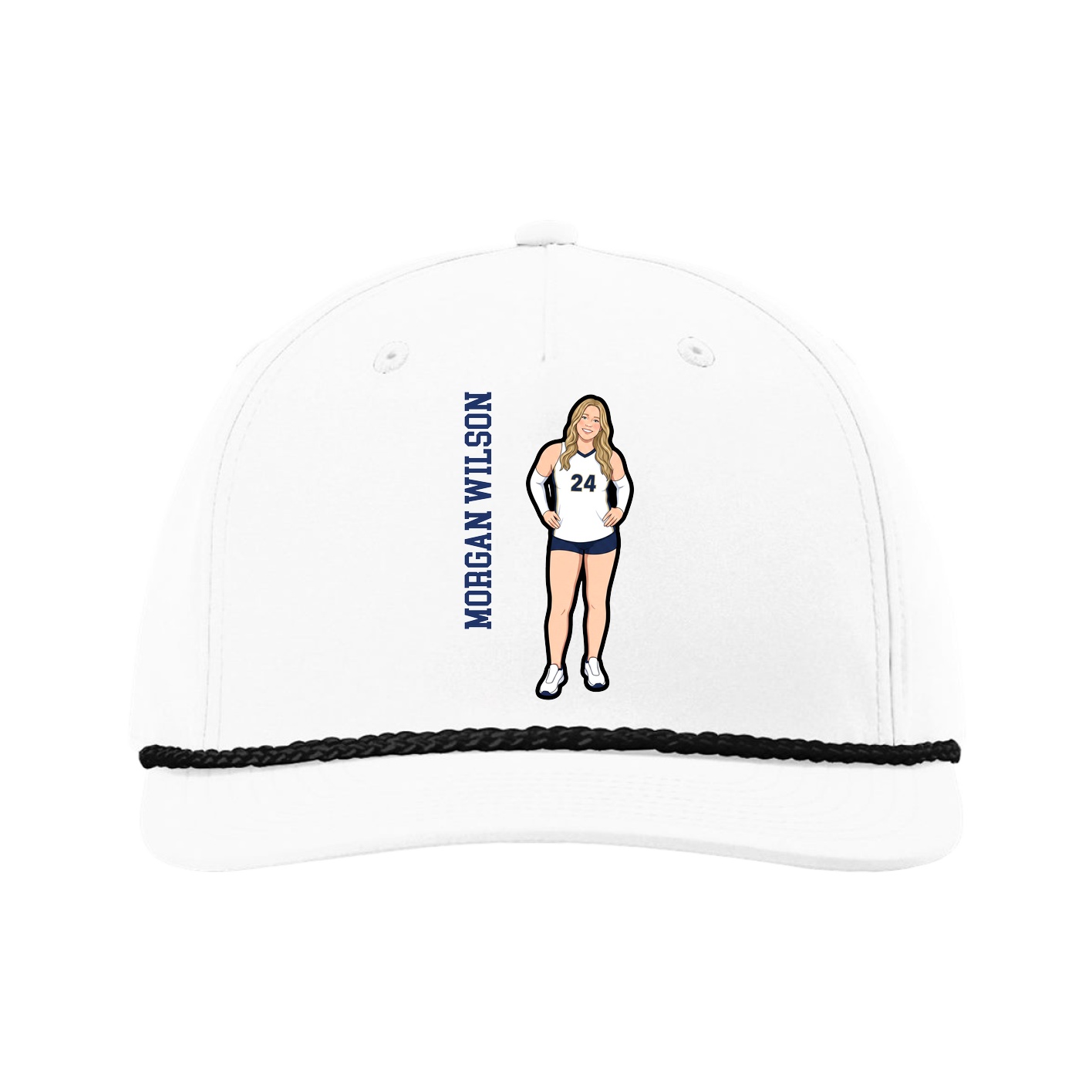 Five-Panel Classic Rope Cap — Name Vertical in White