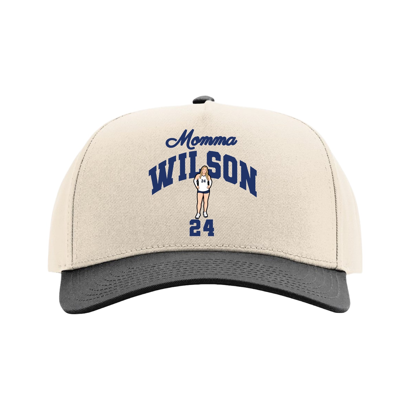 Full Fabric Five-Panel Champ Cap — Mothers Day Arch in Cream/Black