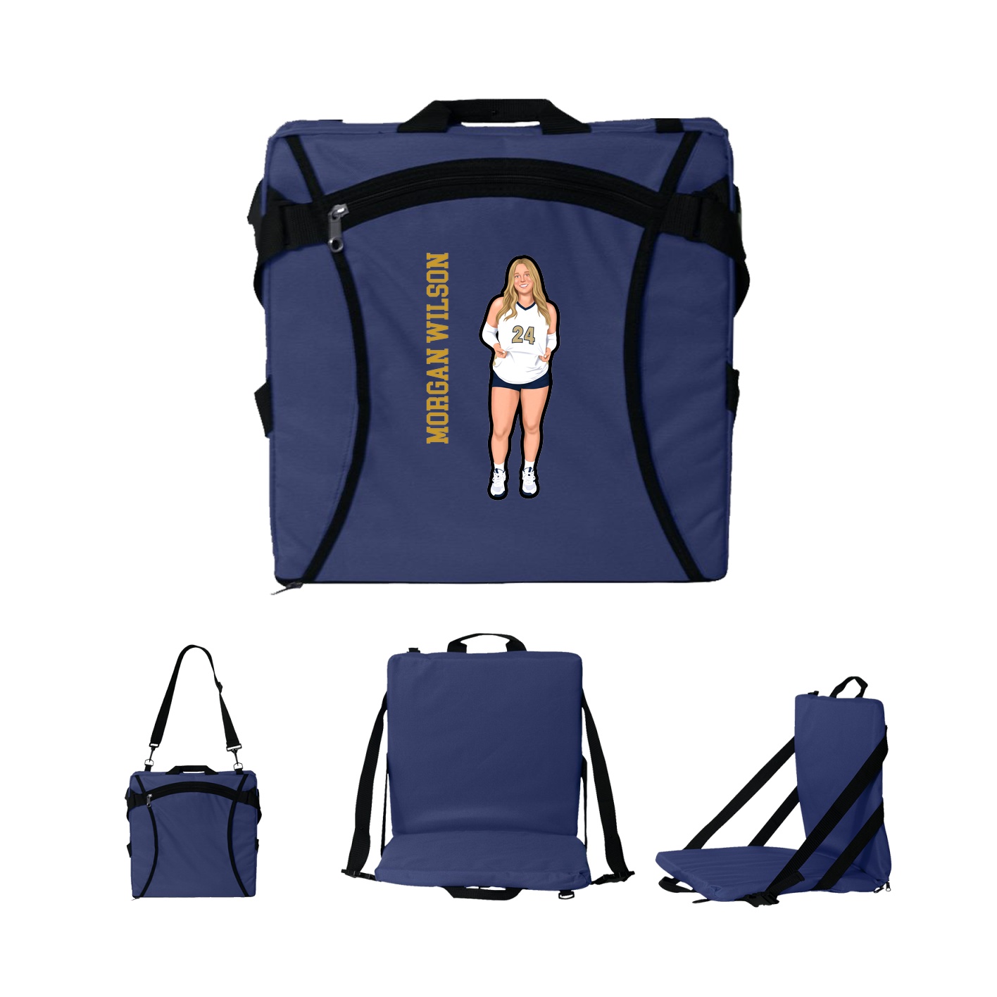 Folding Stadium Seat — Name Vertical in Navy