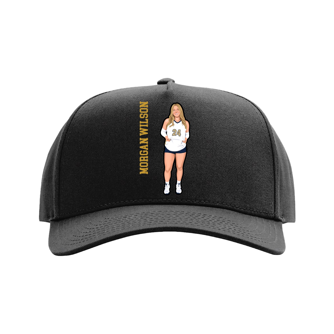 Full Fabric Five-Panel Champ Cap — Name Vertical in Black