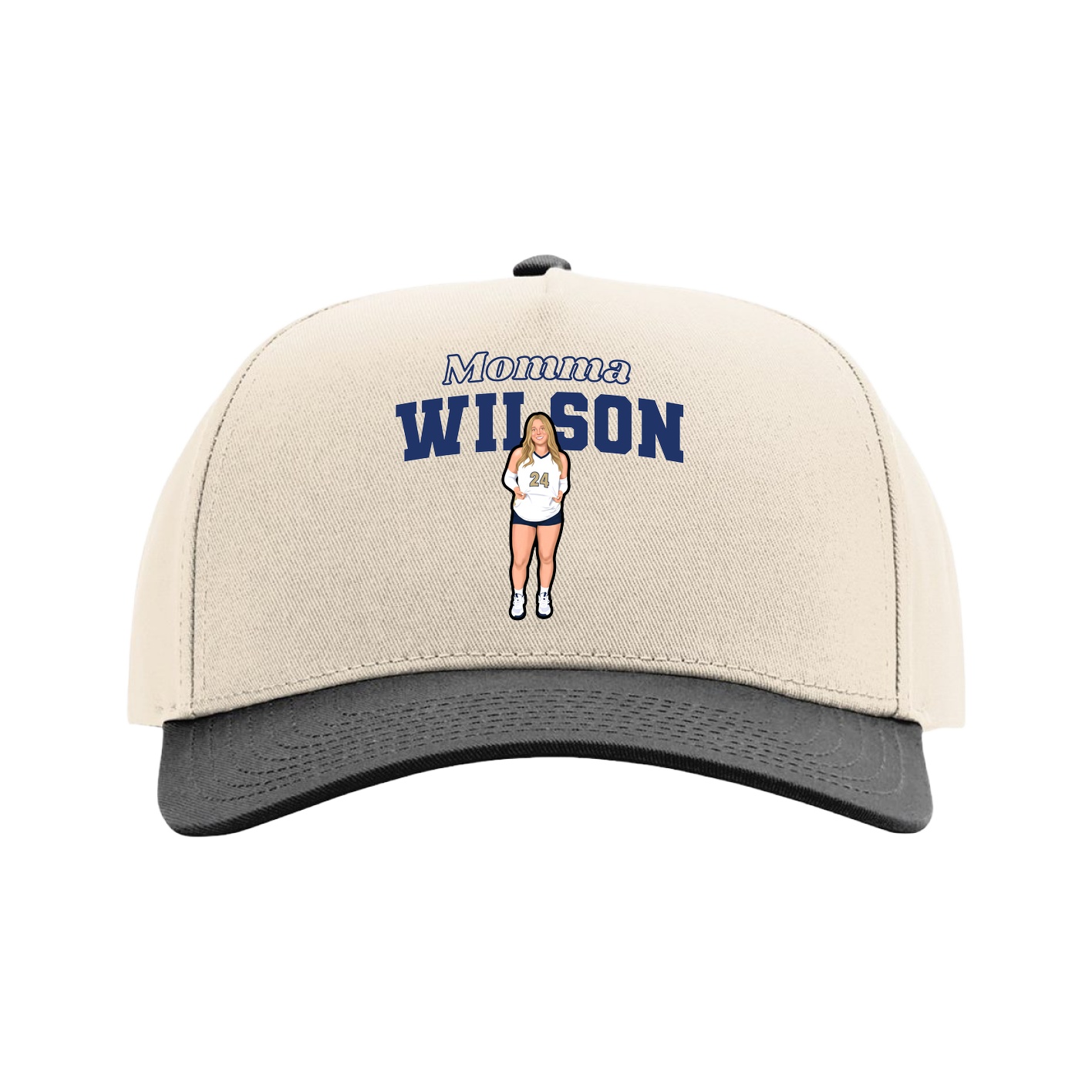 Full Fabric Five-Panel Champ Cap — Mothers Day Block in Cream/Black