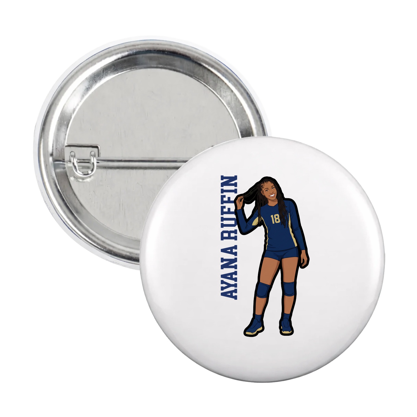 Game Day Button — Name Vertical in White