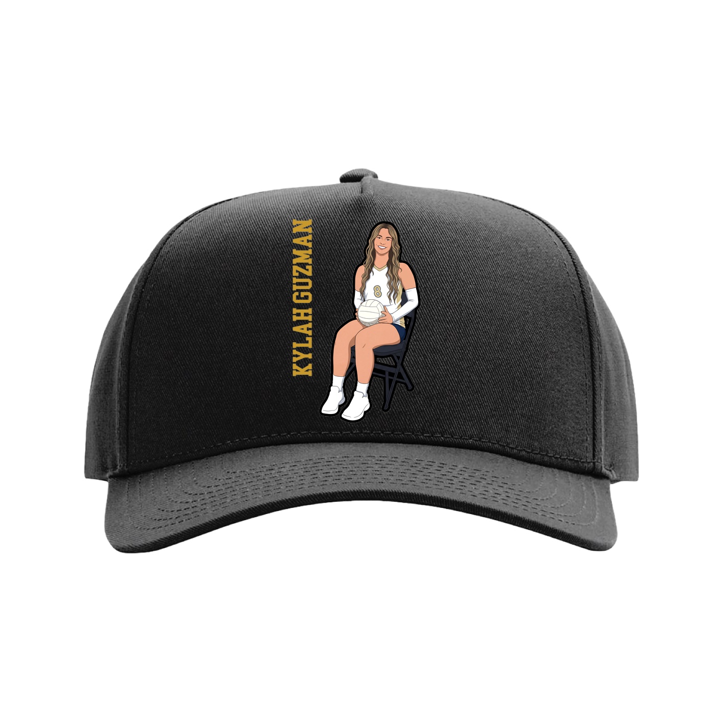 Full Fabric Five-Panel Champ Cap — Name Vertical in Black