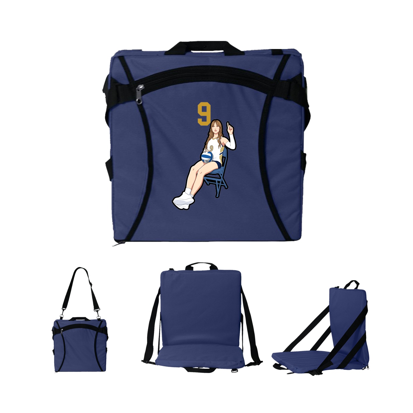 Folding Stadium Seat — Number Top in Navy