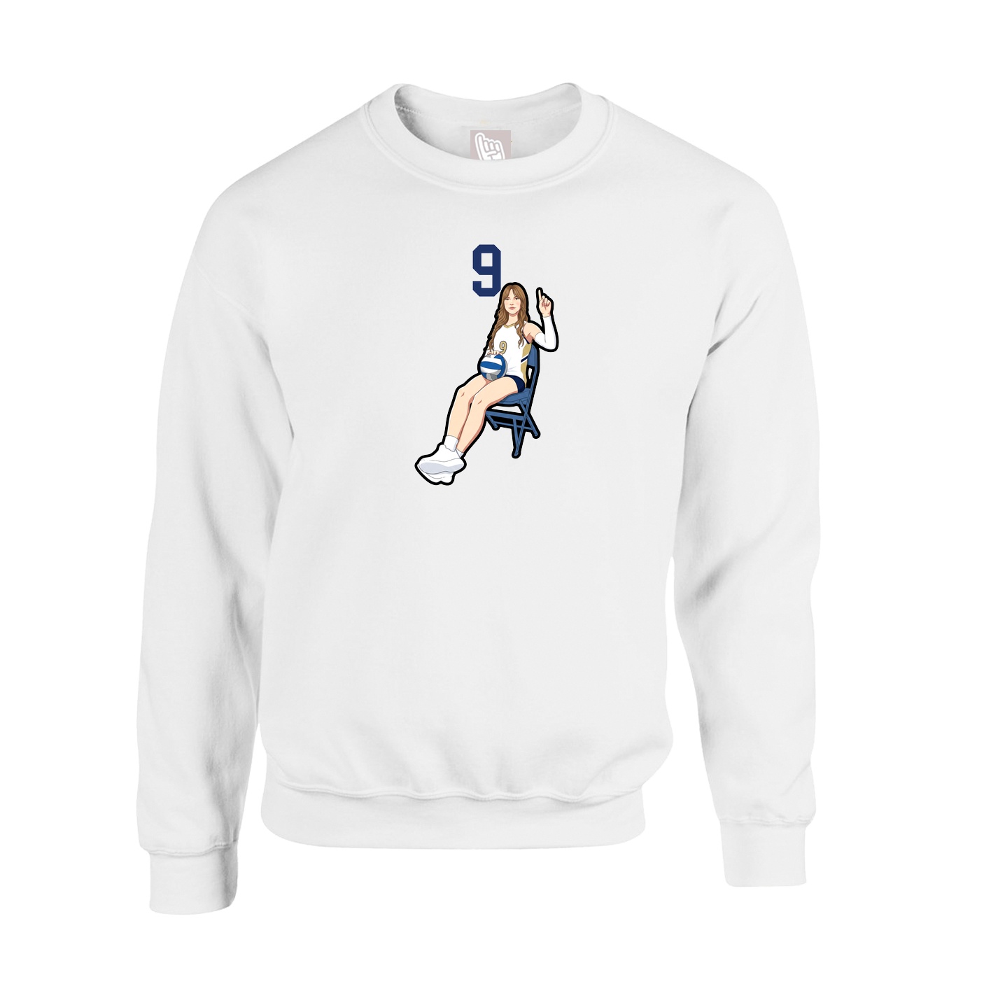 Fleece Crew — Number Top in White