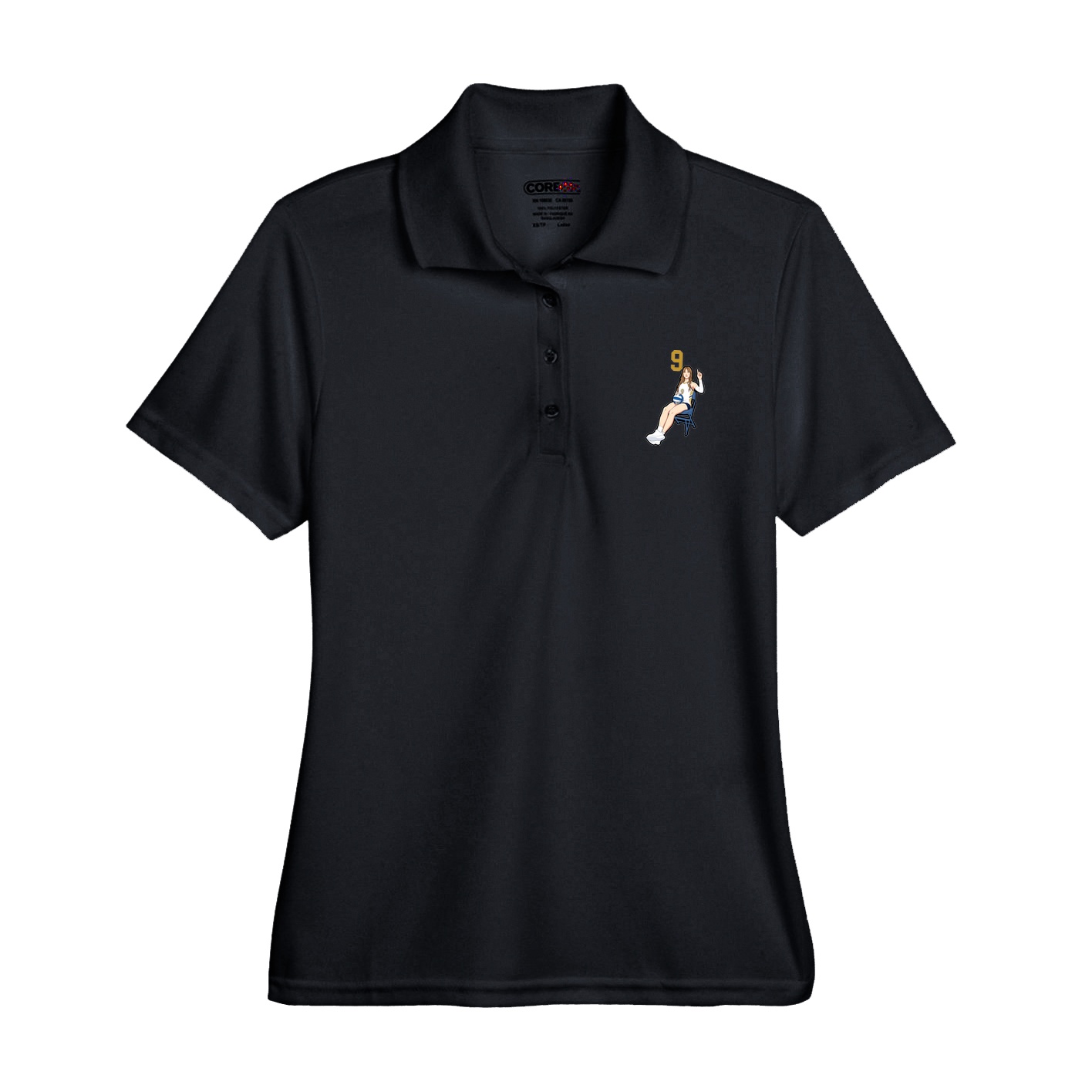 Womens Performance Polo — Number Top in Black