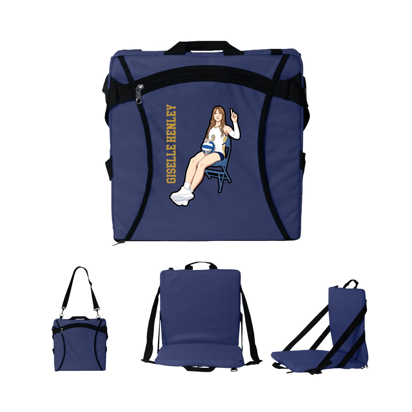 Folding Stadium Seat — Name Vertical in Navy