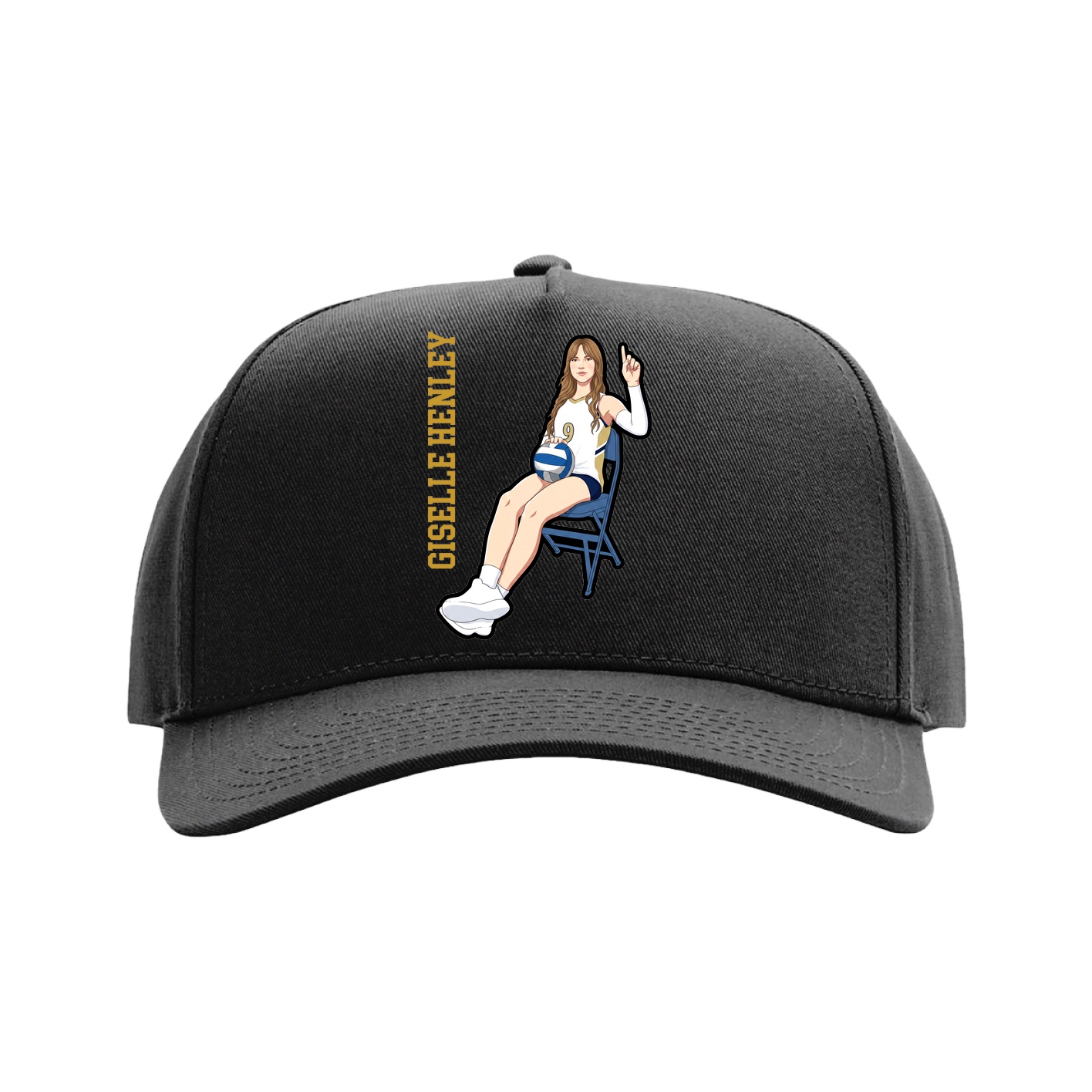Full Fabric Five-Panel Champ Cap — Name Vertical in Black