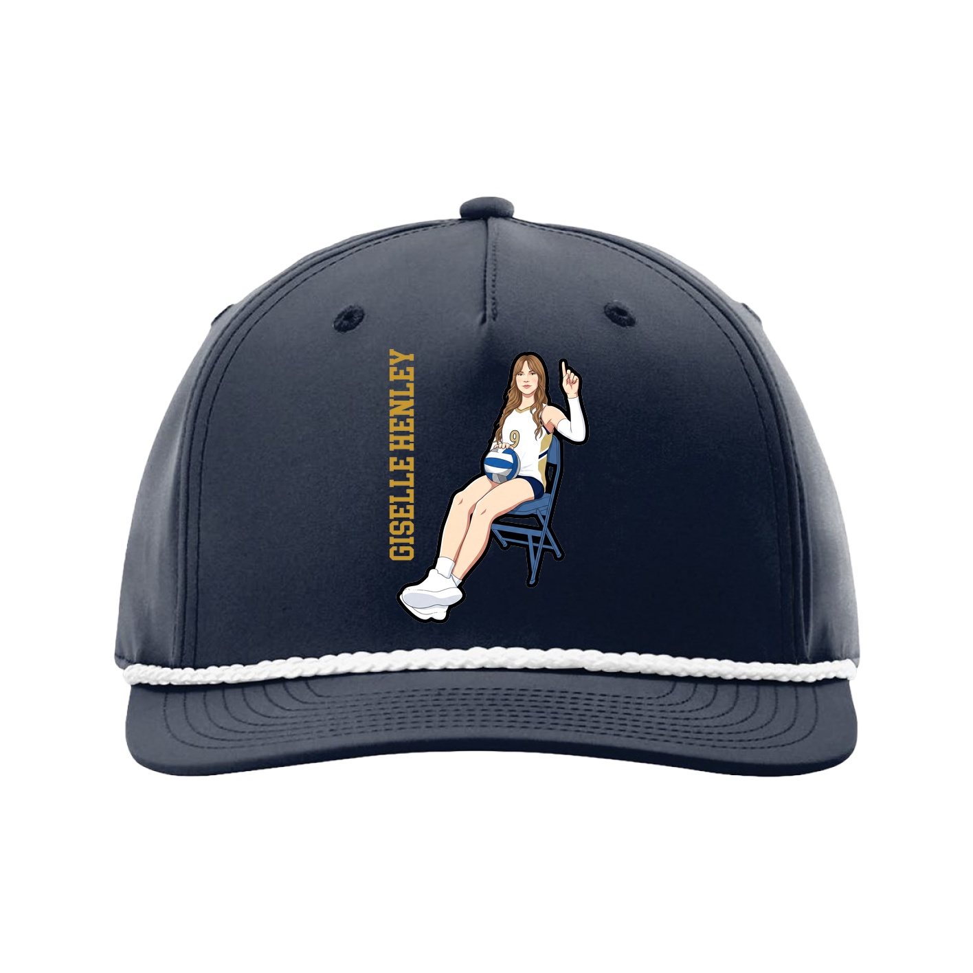 Five-Panel Classic Rope Cap — Name Vertical in Navy