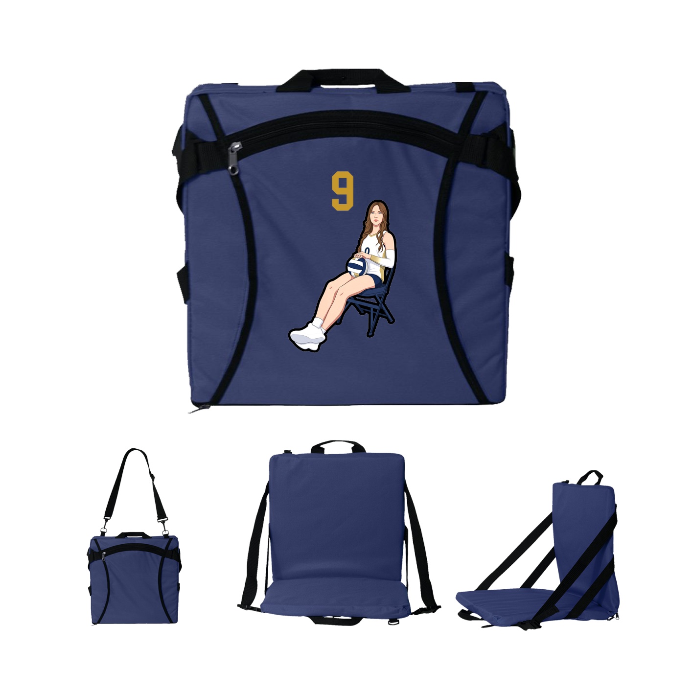 Folding Stadium Seat — Number Top in Navy