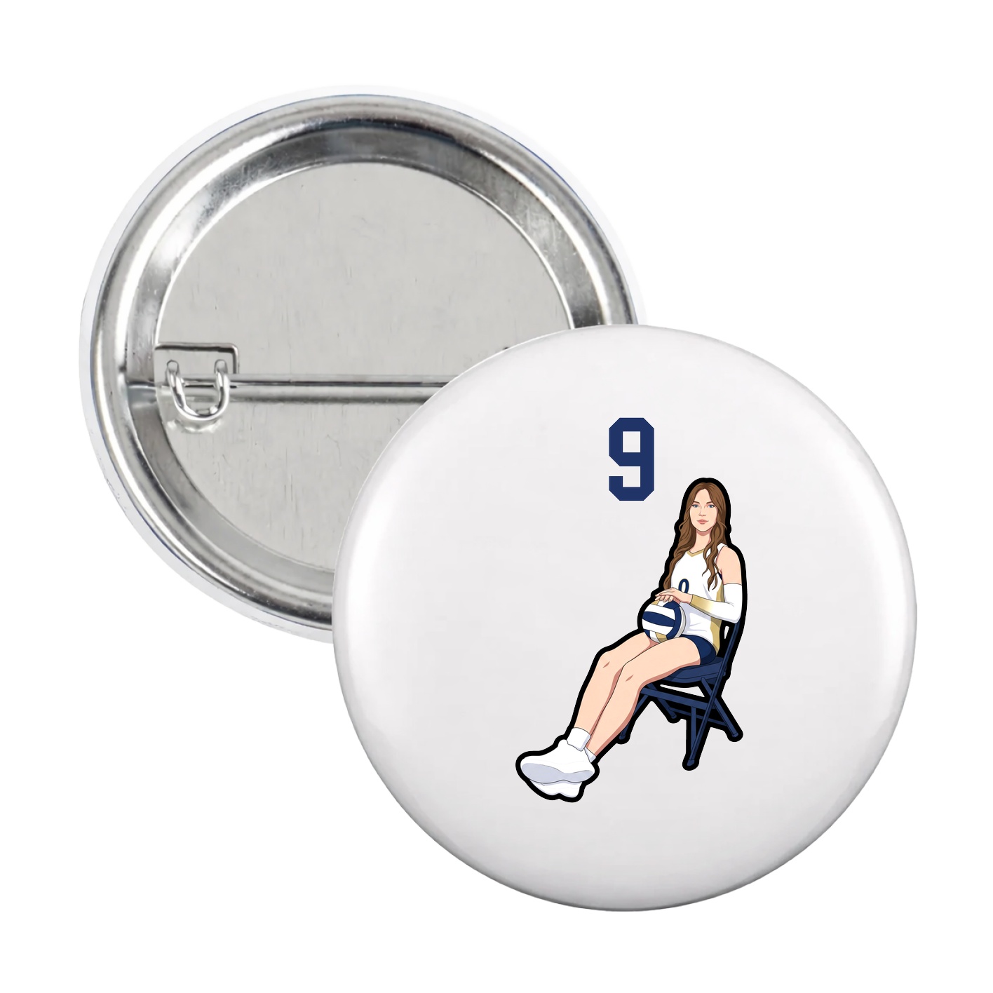 Game Day Button — Number Top in White