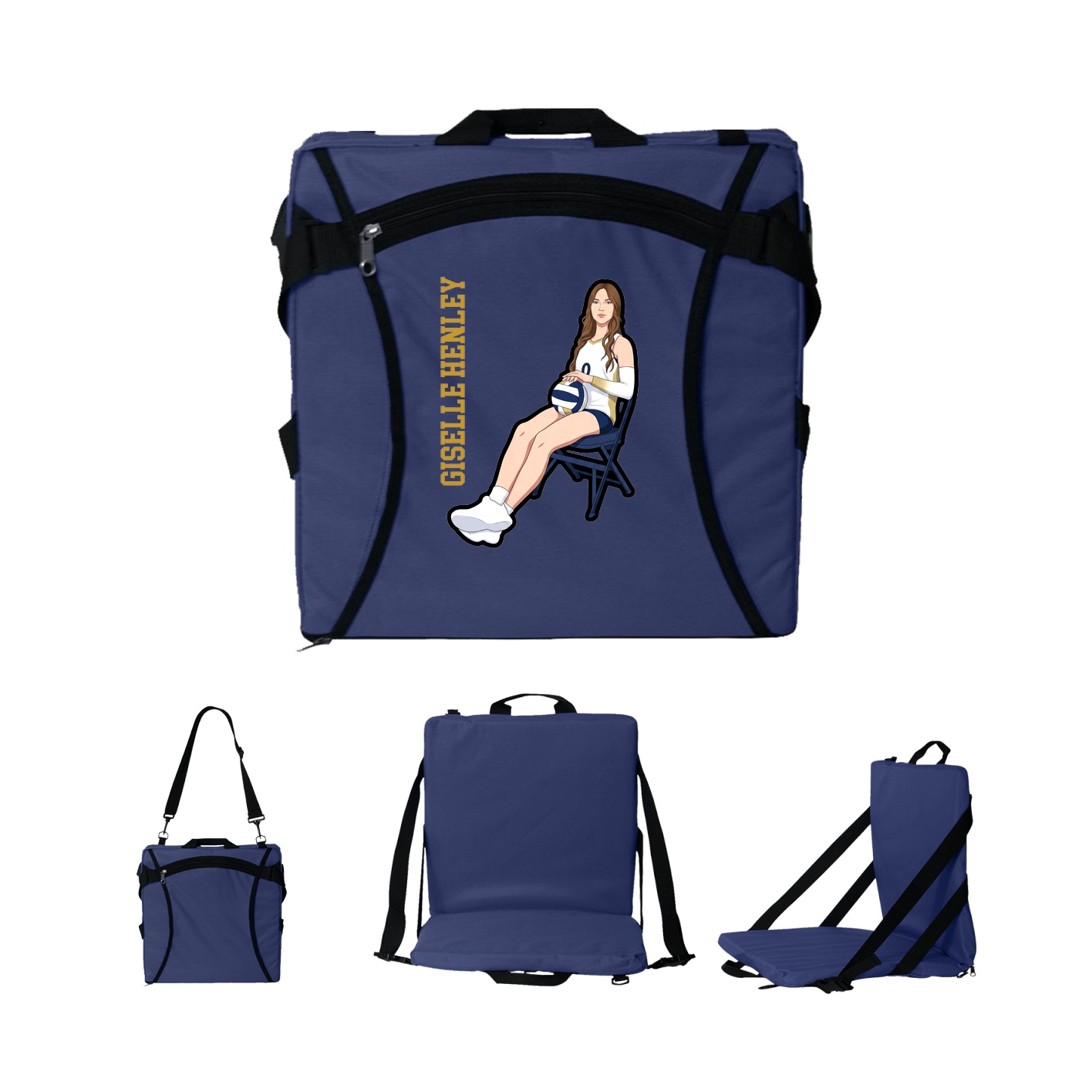 Folding Stadium Seat — Name Vertical in Navy