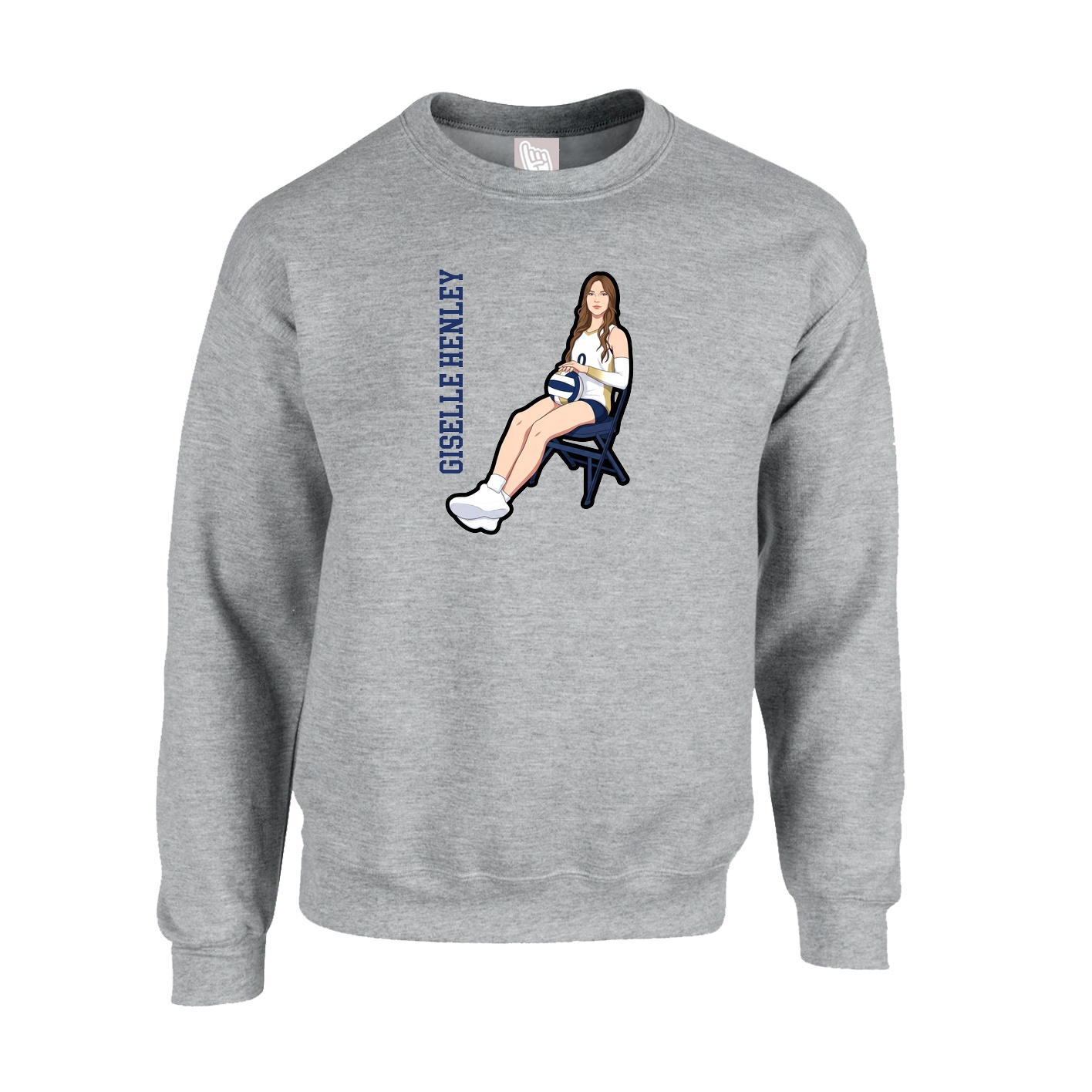 Fleece Crew — Name Vertical in Grey