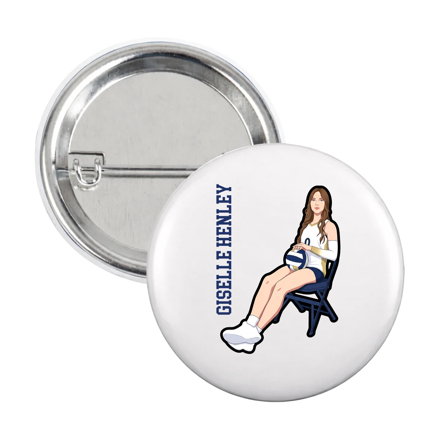 Game Day Button — Name Vertical in White