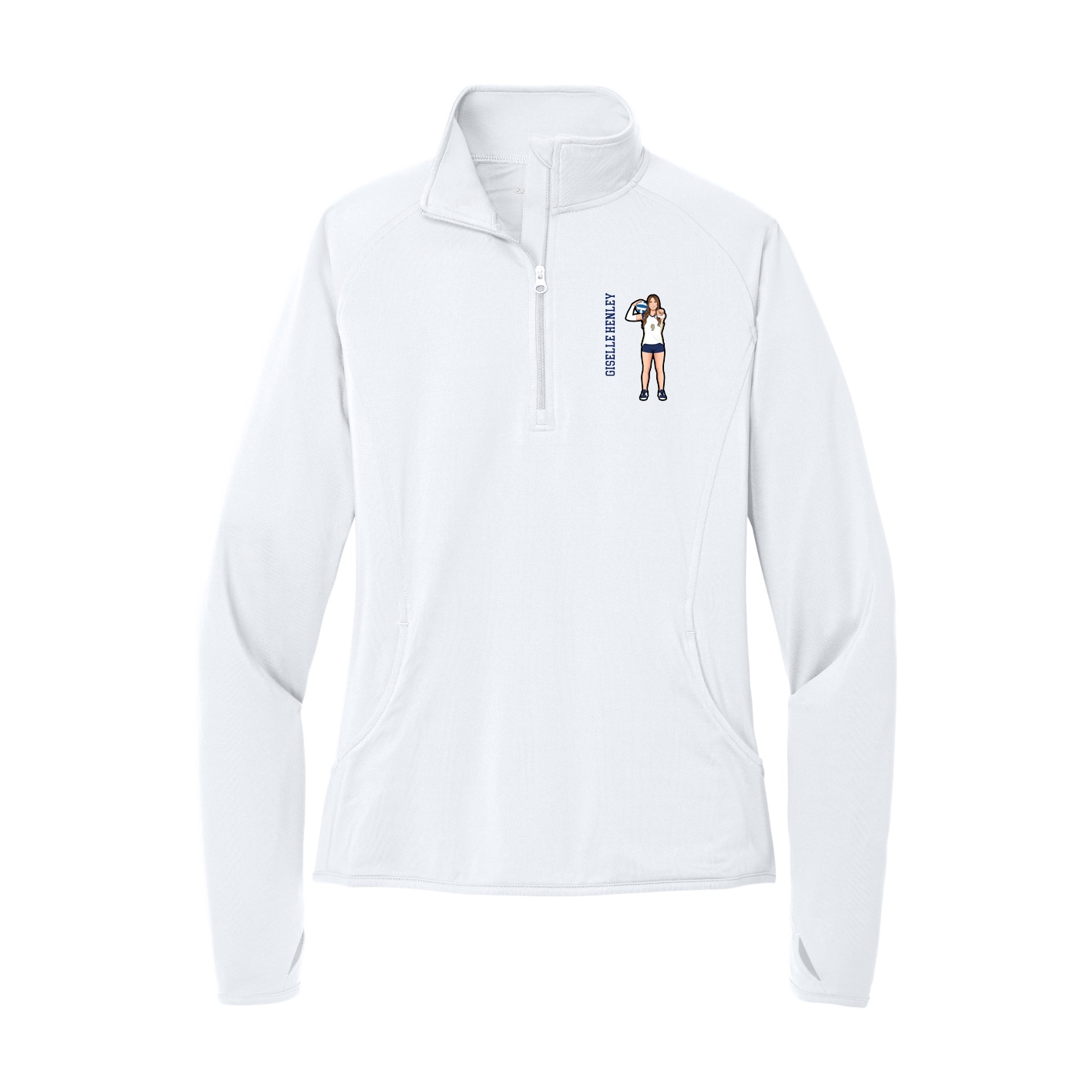 Women's Q-Zip Pullover — Name Vertical in White