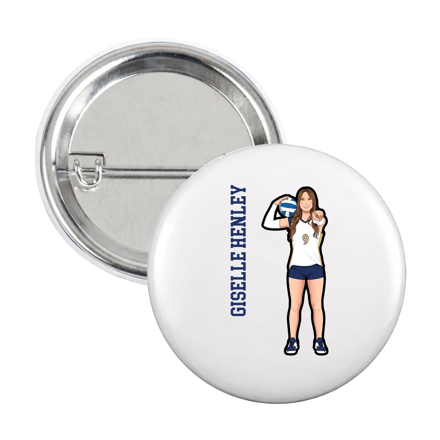 Game Day Button — Name Vertical in White