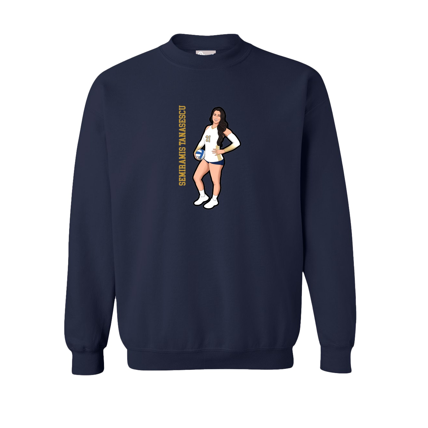 Fleece Crew — Name Vertical in Navy