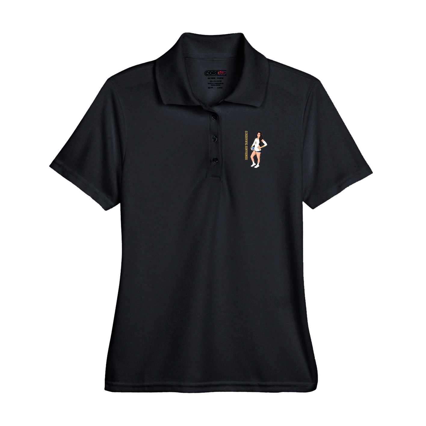 Performance Polo — Name Vertical in Black