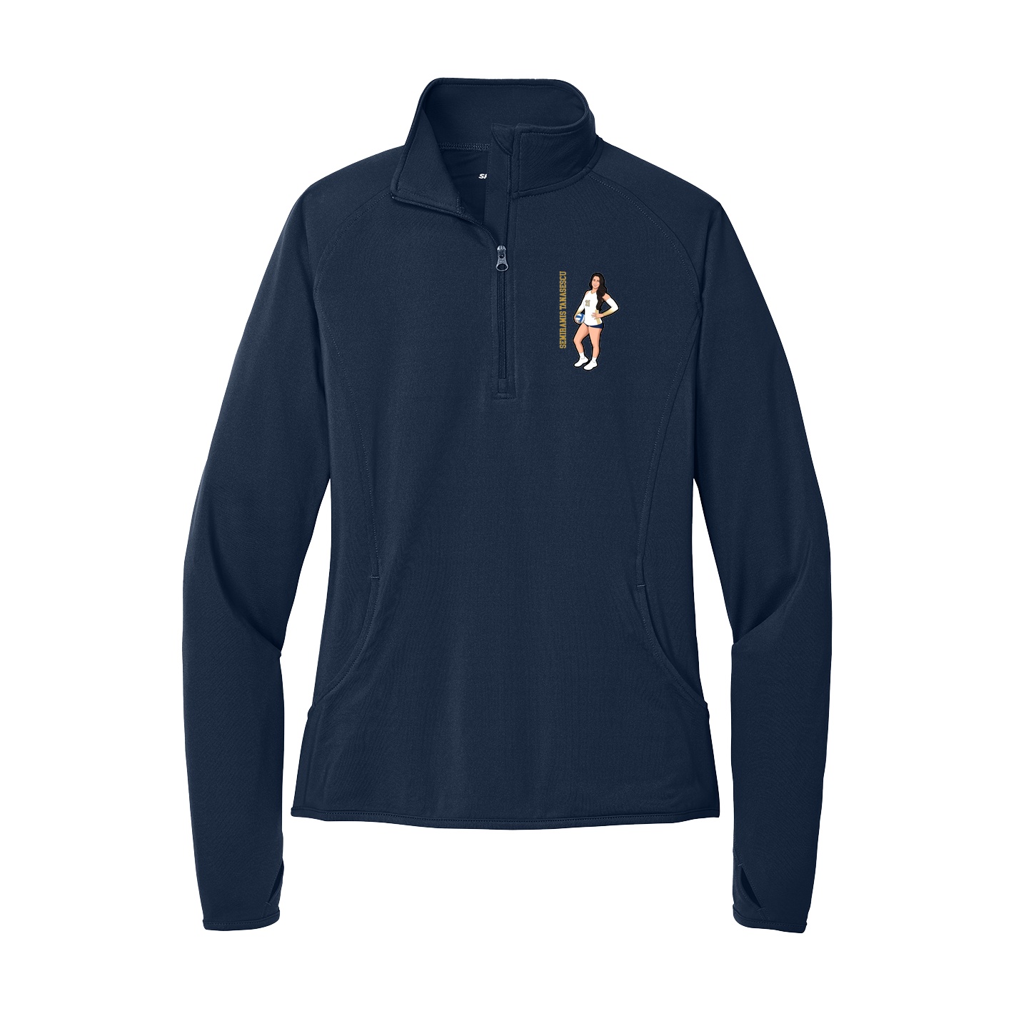 Women's Q-Zip Pullover — Name Vertical in Navy