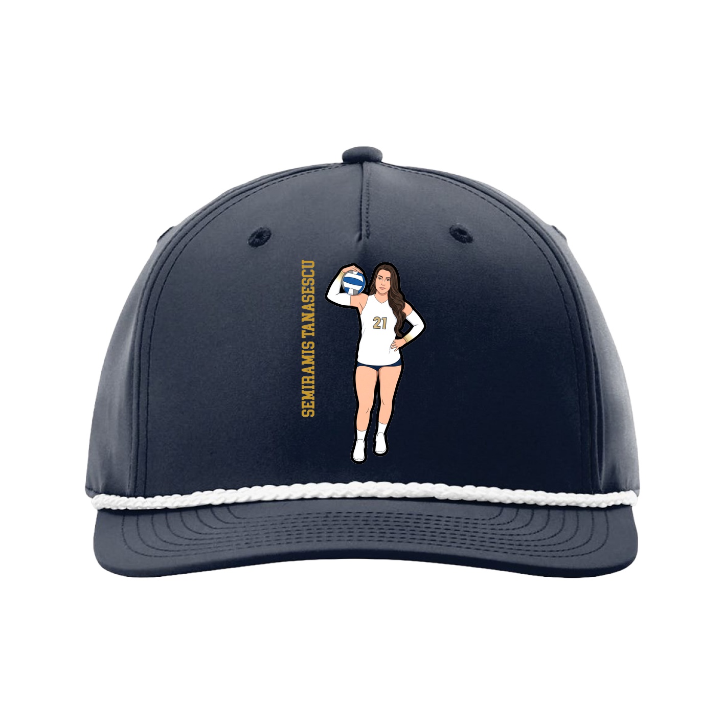 Five-Panel Classic Rope Cap — Name Vertical in Navy