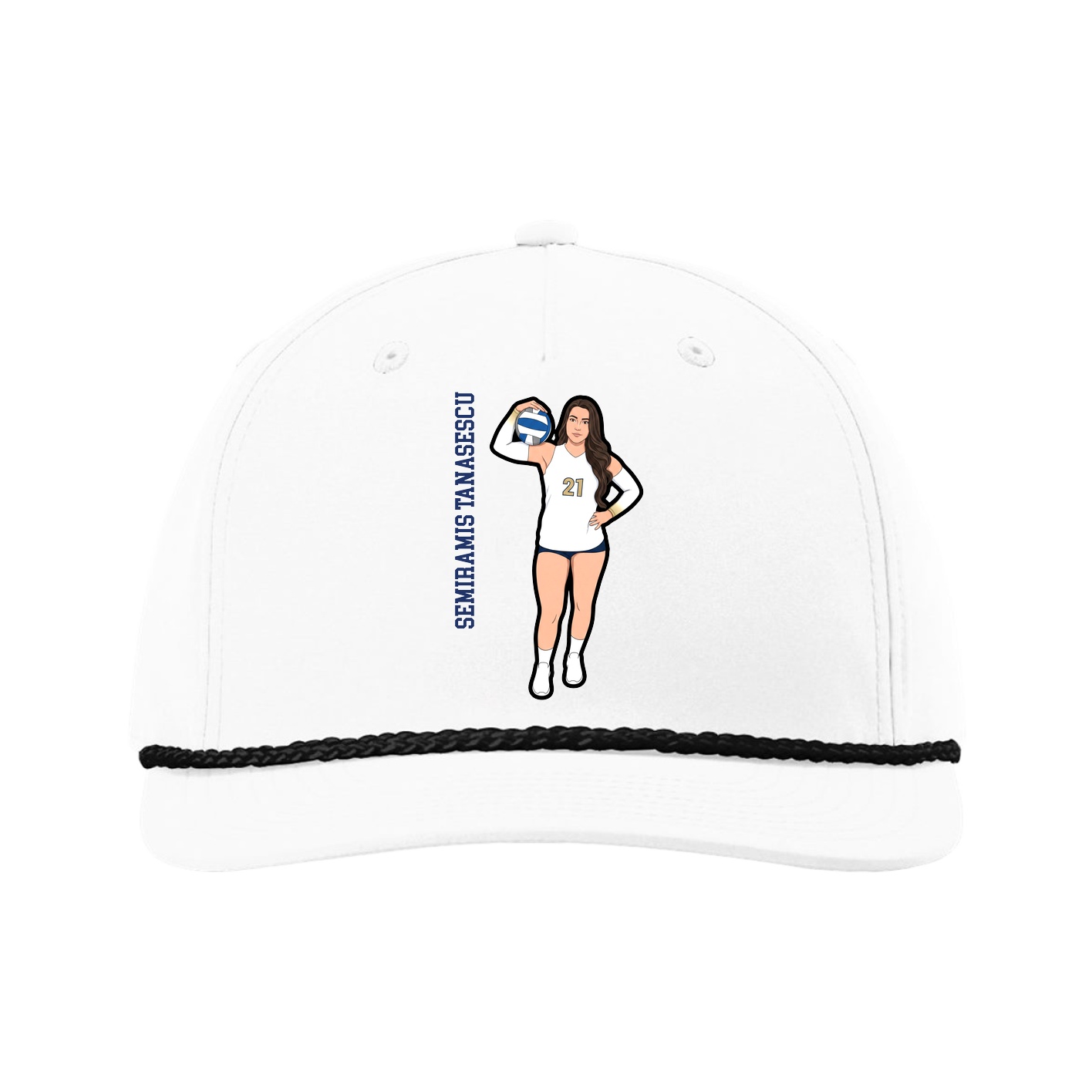 Five-Panel Classic Rope Cap — Name Vertical in White