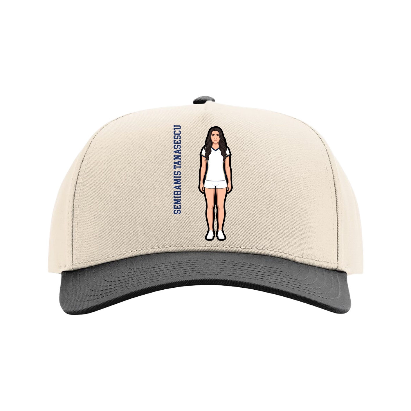 Full Fabric Five-Panel Champ Cap — Name Vertical in Cream/Black