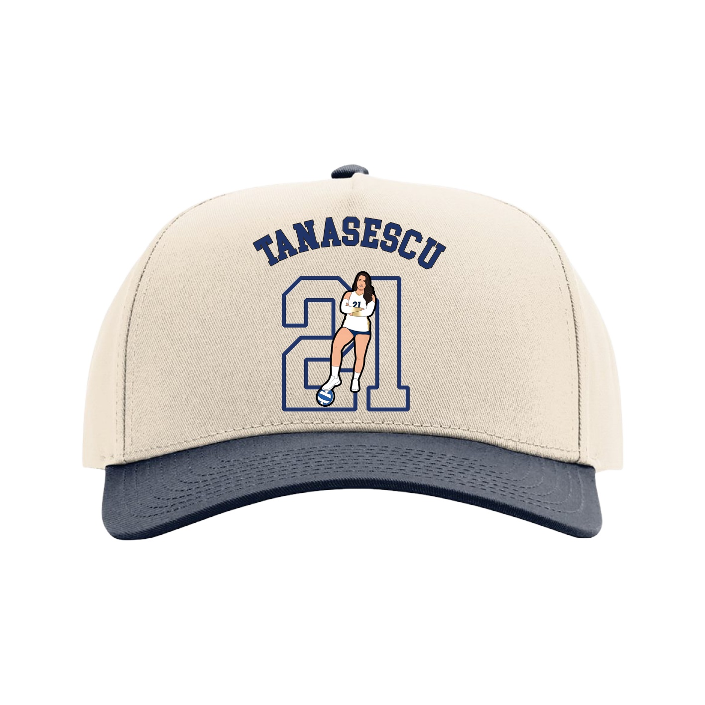 Full Fabric Five-Panel Champ Cap — Shirsey Arch in Cream/Navy