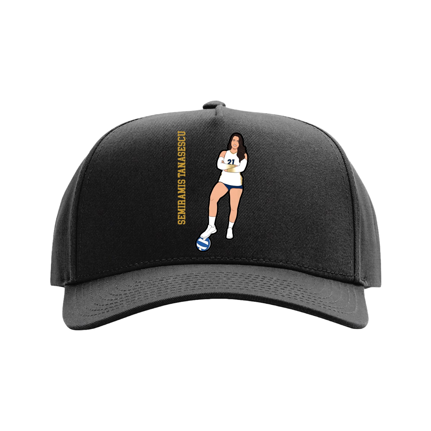 Full Fabric Five-Panel Champ Cap — Name Vertical in Black