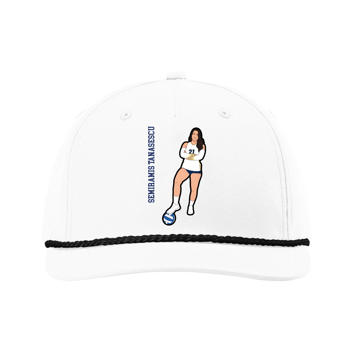 Five-Panel Classic Rope Cap — Name Vertical in White