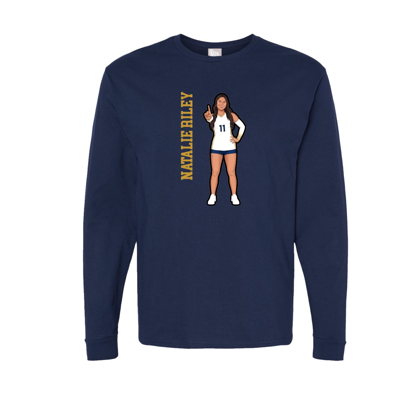 Long Sleeve Tee — Name Vertical in Navy