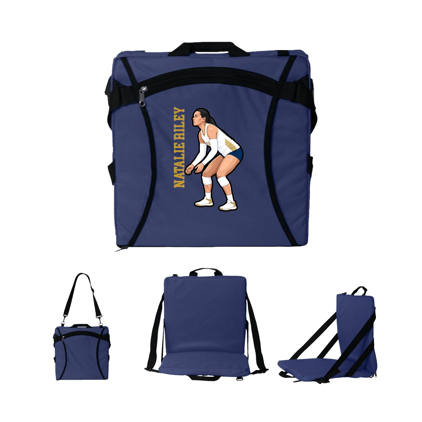 Folding Stadium Seat — Name Vertical in Navy