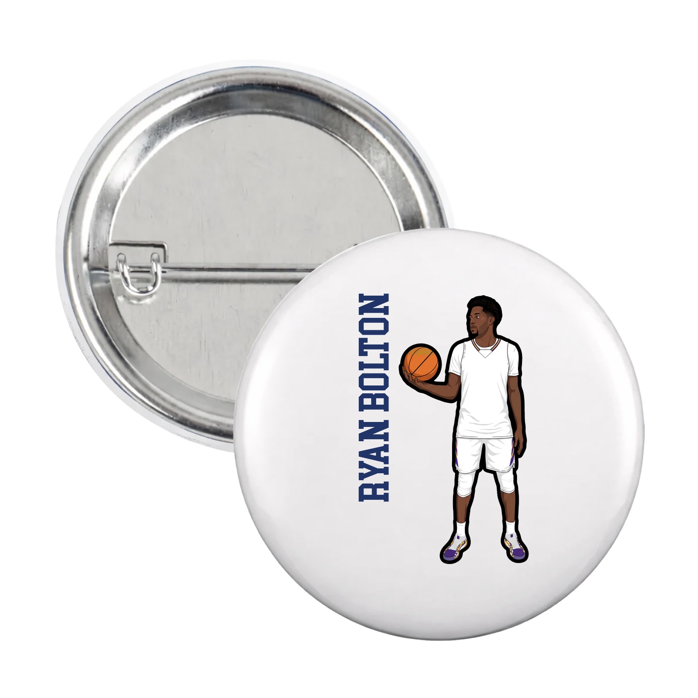 Game Day Button — Name Vertical in White
