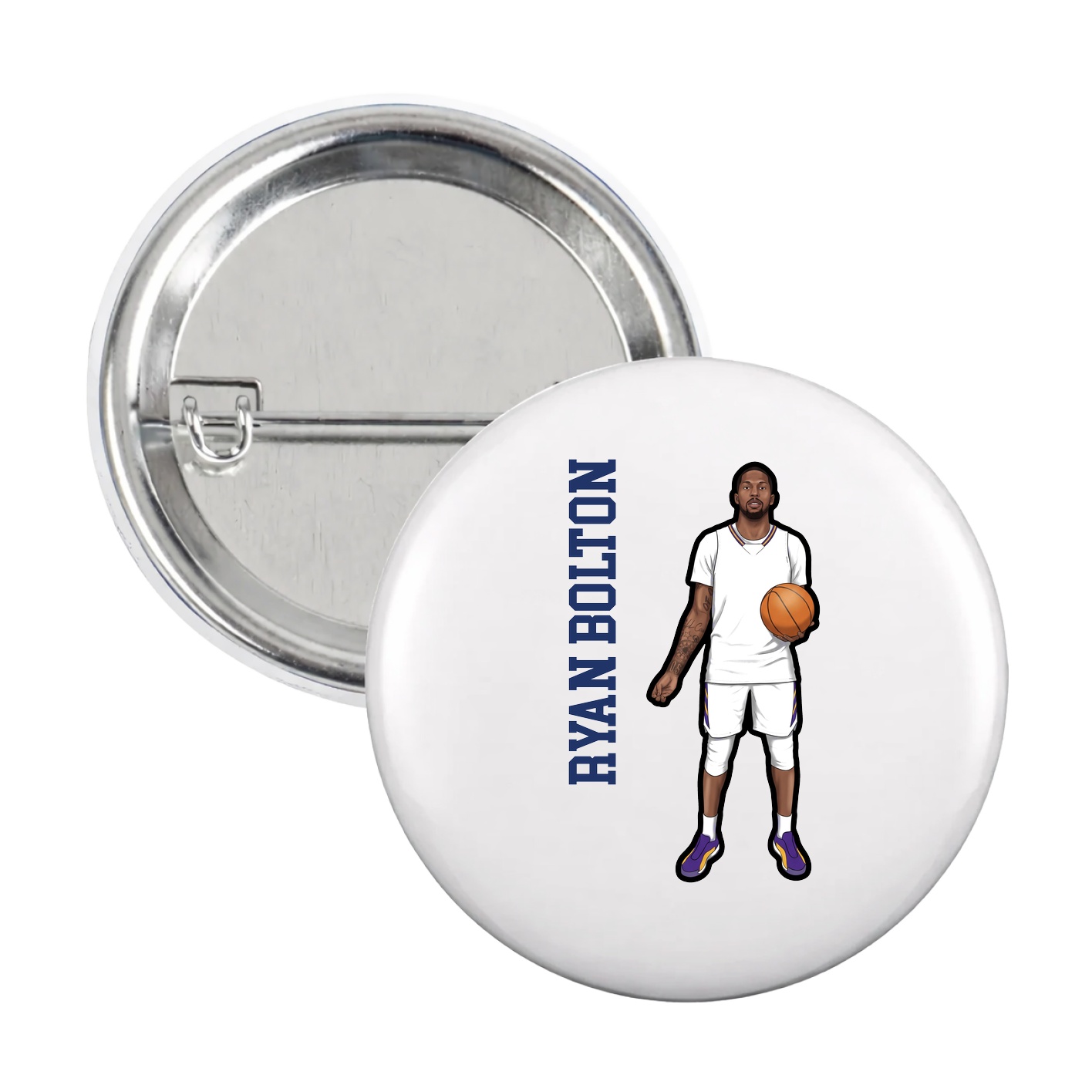 Game Day Button — Name Vertical in White
