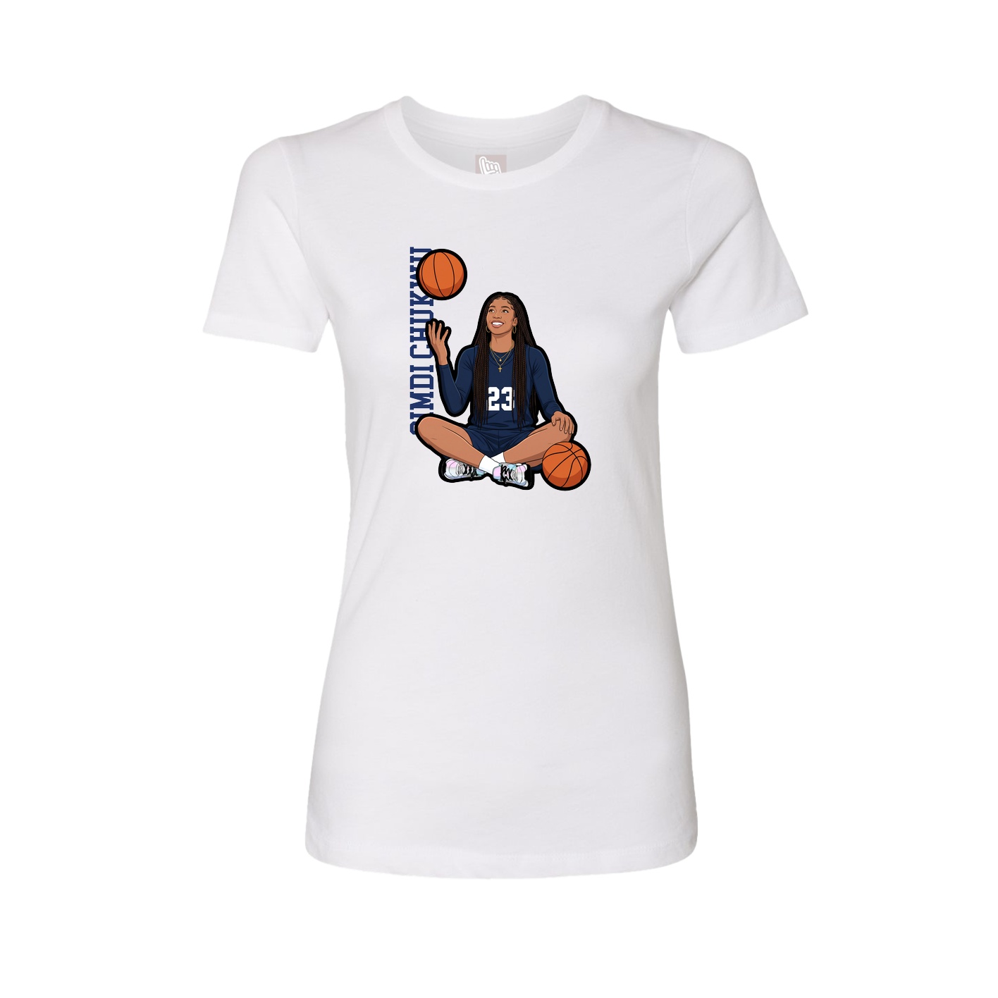 Womens Tee — Name Vertical in White