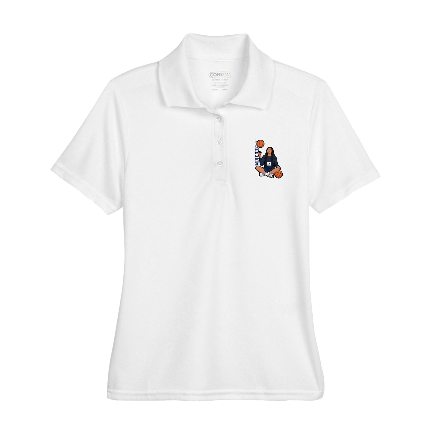 Womens Performance Polo — Name Vertical in White
