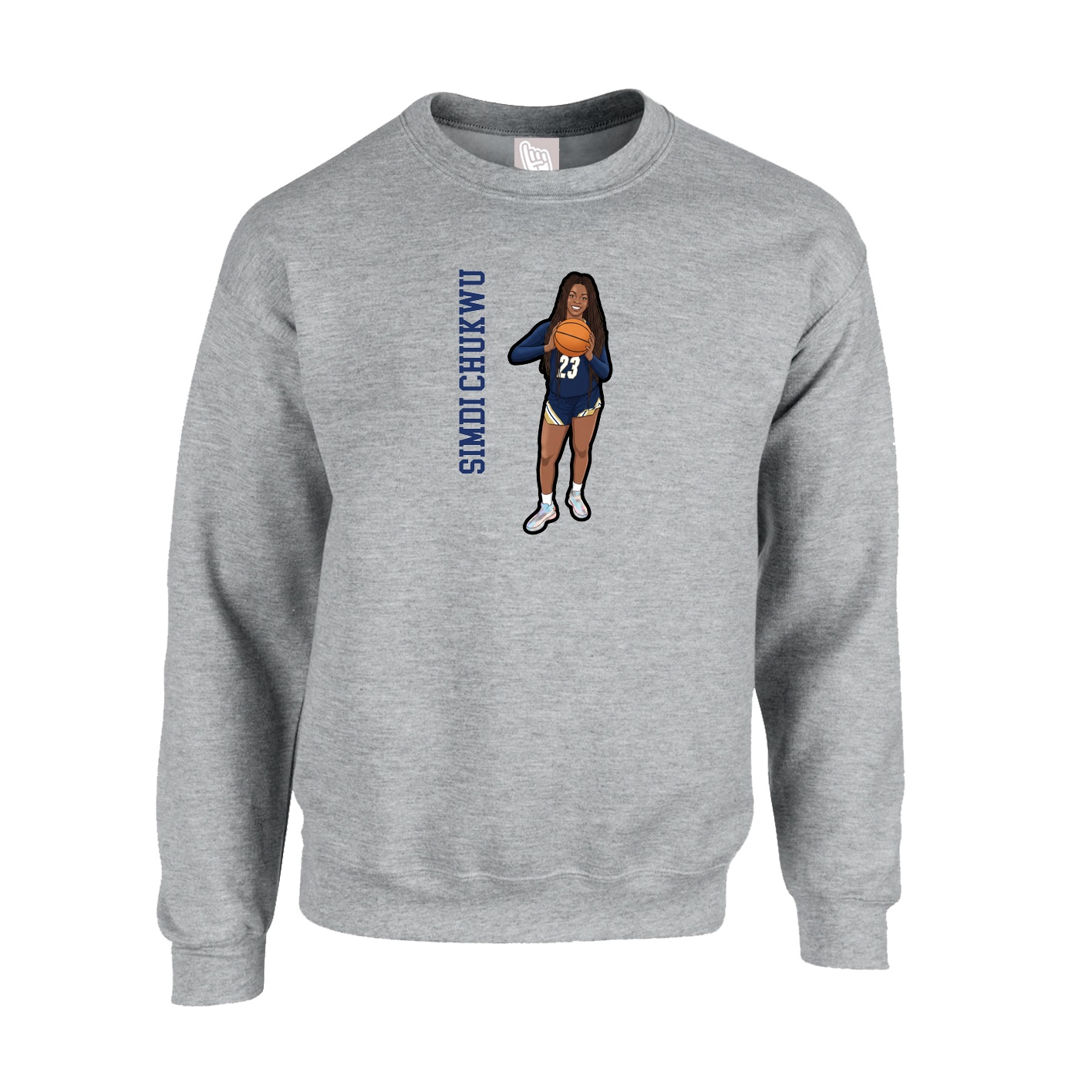 Fleece Crew — Name Vertical in Grey