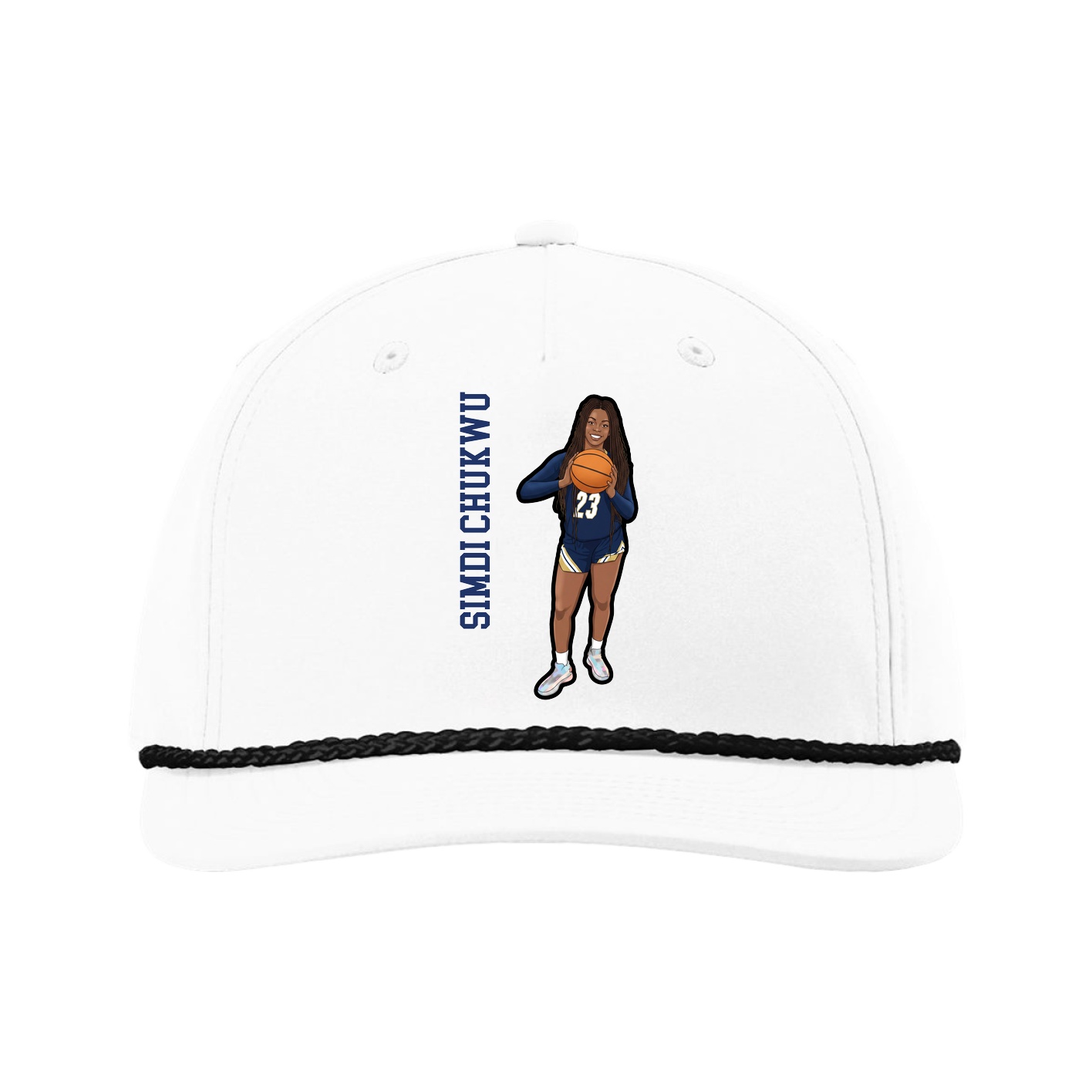 Five-Panel Classic Rope Cap — Name Vertical in White
