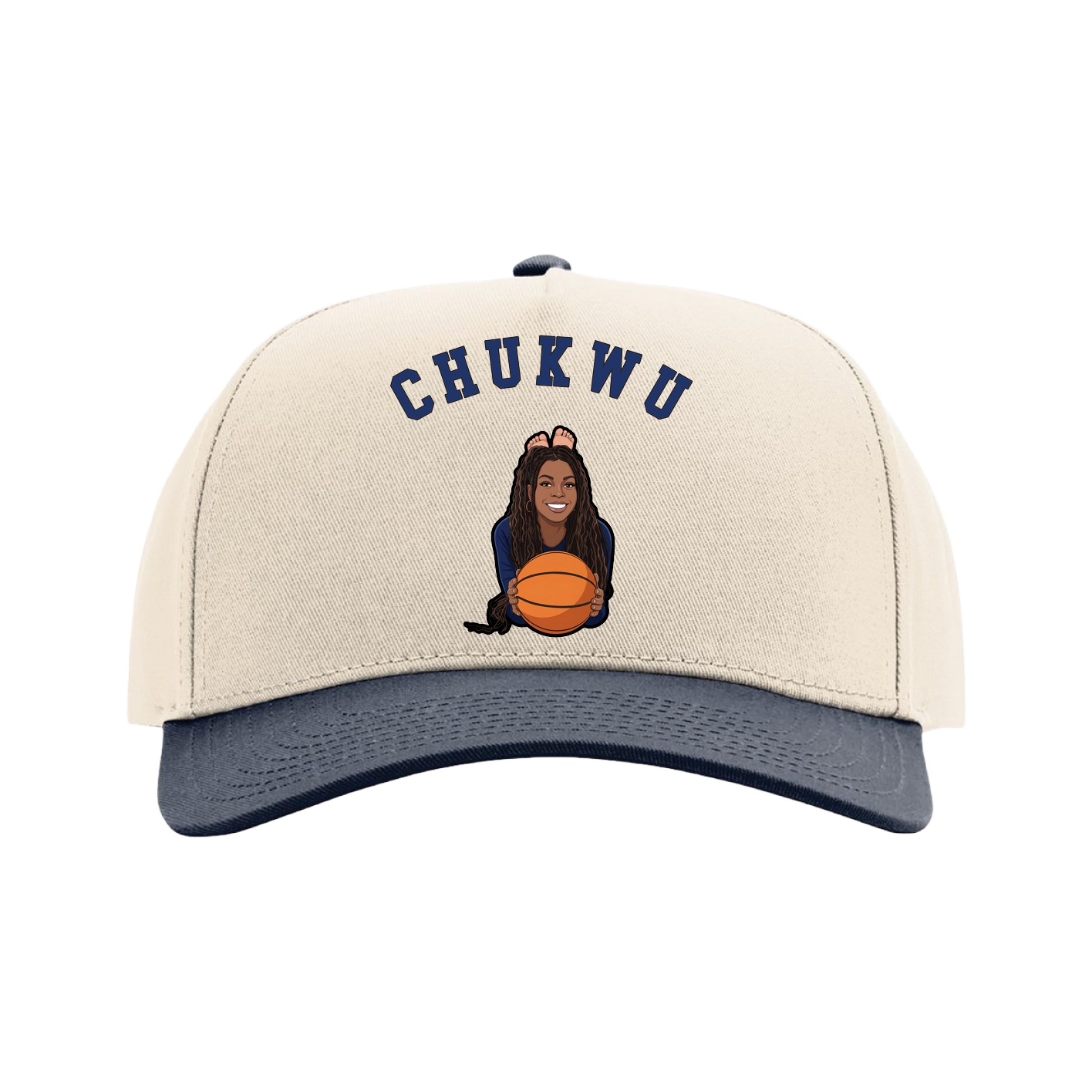 Full Fabric Five-Panel Champ Cap — Shirsey Arch in Cream/Navy