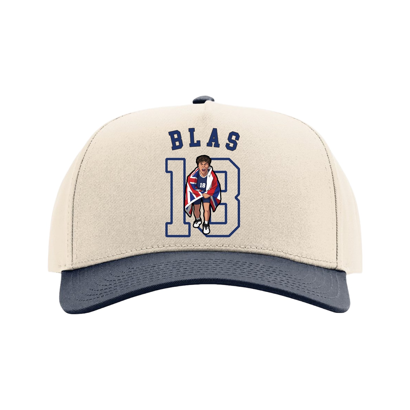 Full Fabric Five-Panel Champ Cap — Shirsey Arch in Cream/Navy