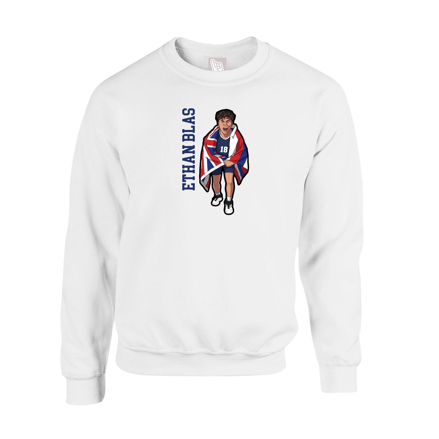 Fleece Crew — Name Vertical in White