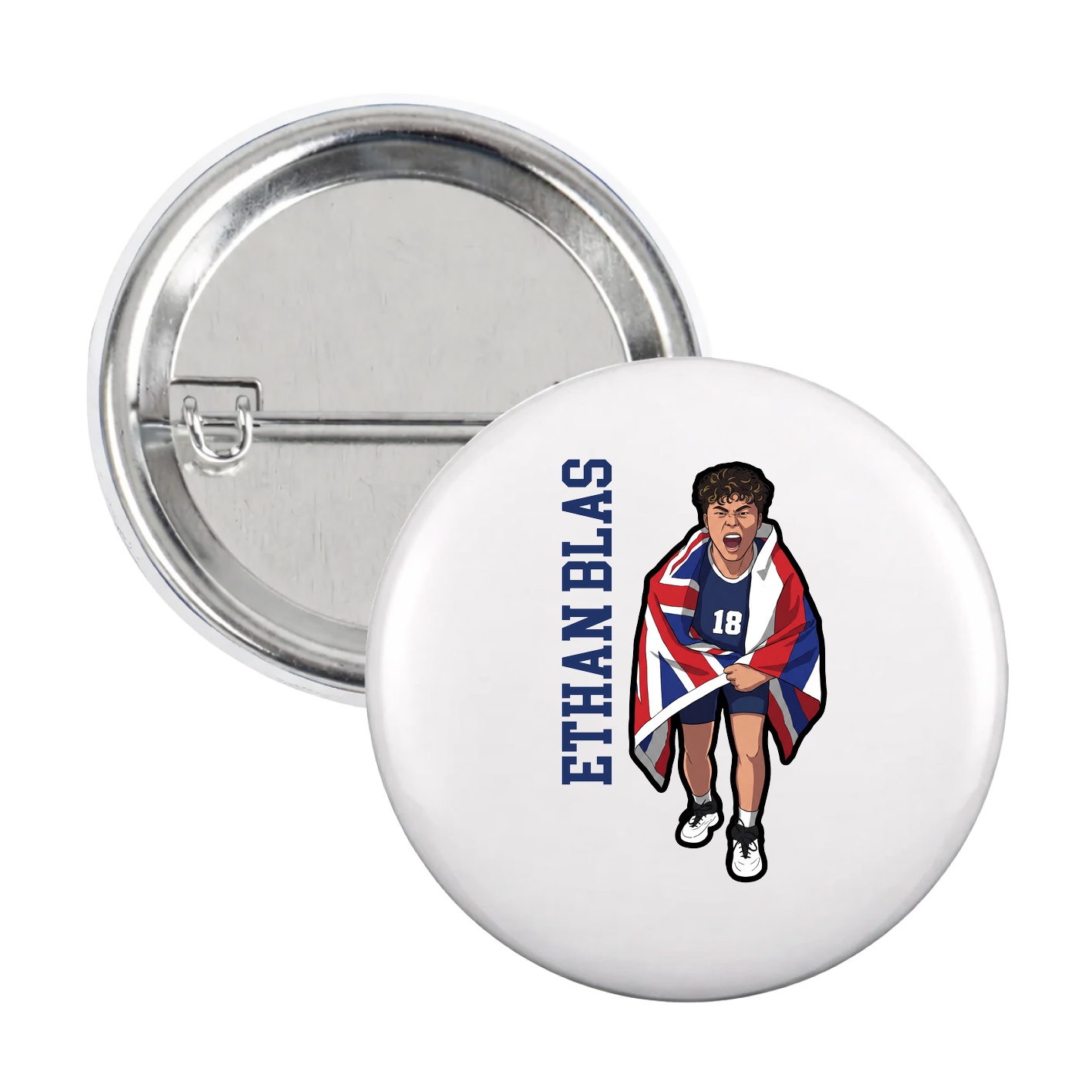 Game Day Button — Name Vertical in White