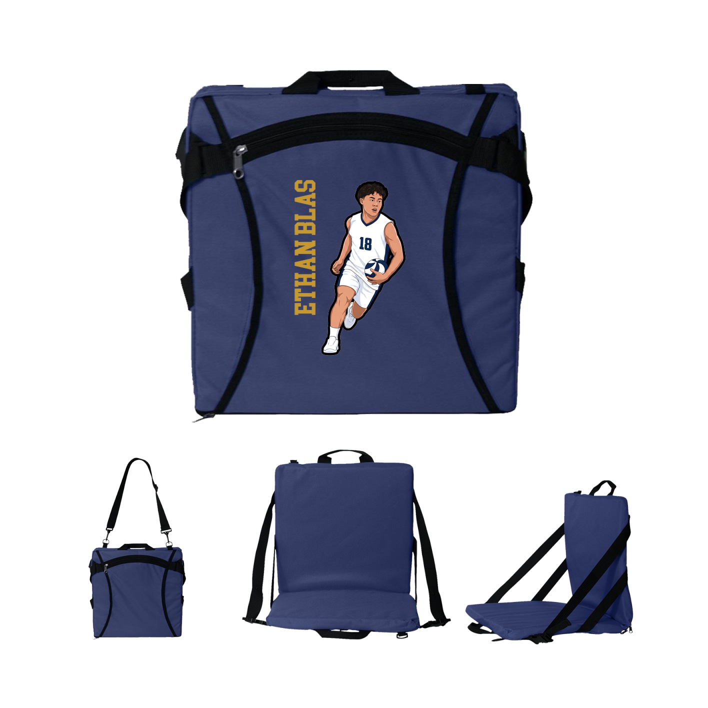 Folding Stadium Seat — Name Vertical in Navy