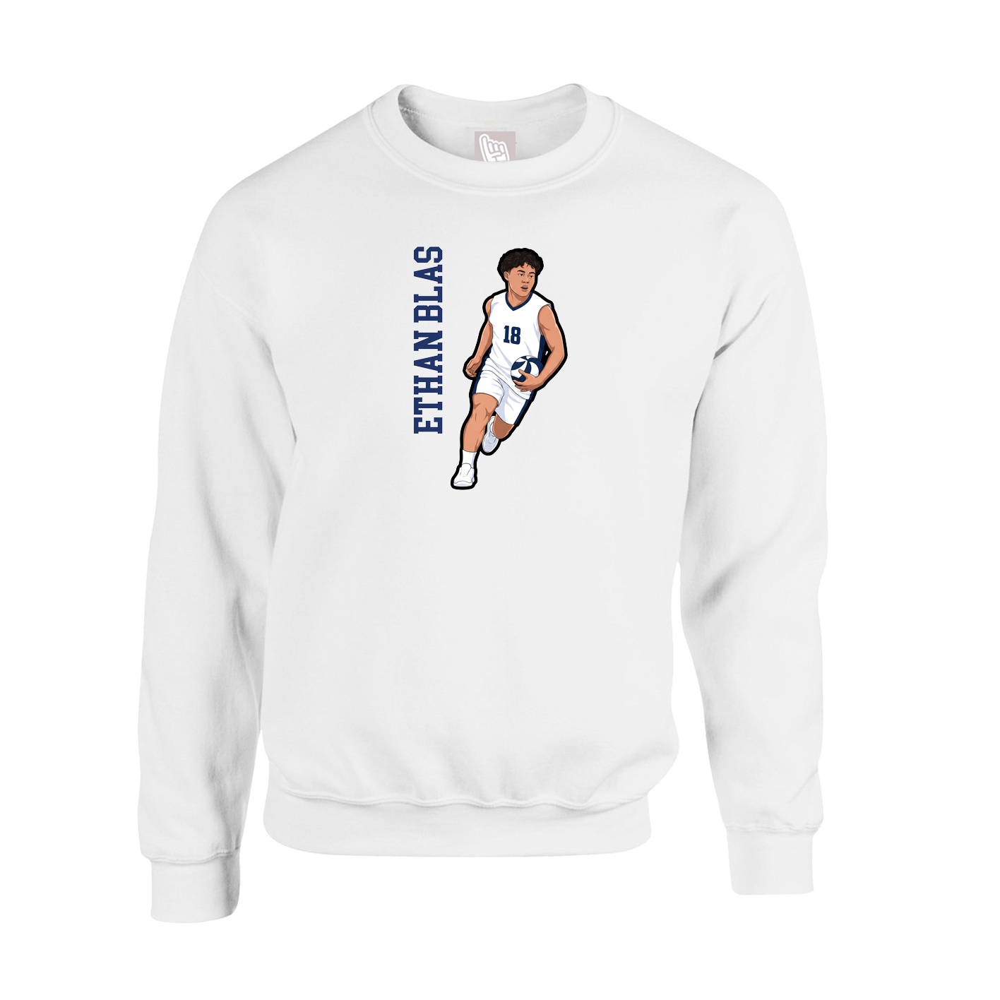 Fleece Crew — Name Vertical in White