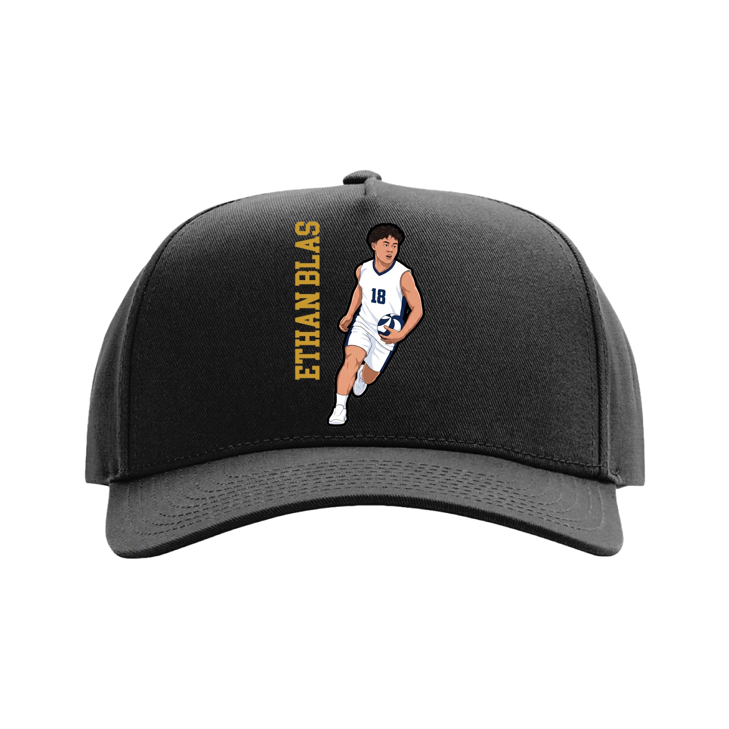 Full Fabric Five-Panel Champ Cap — Name Vertical in Black