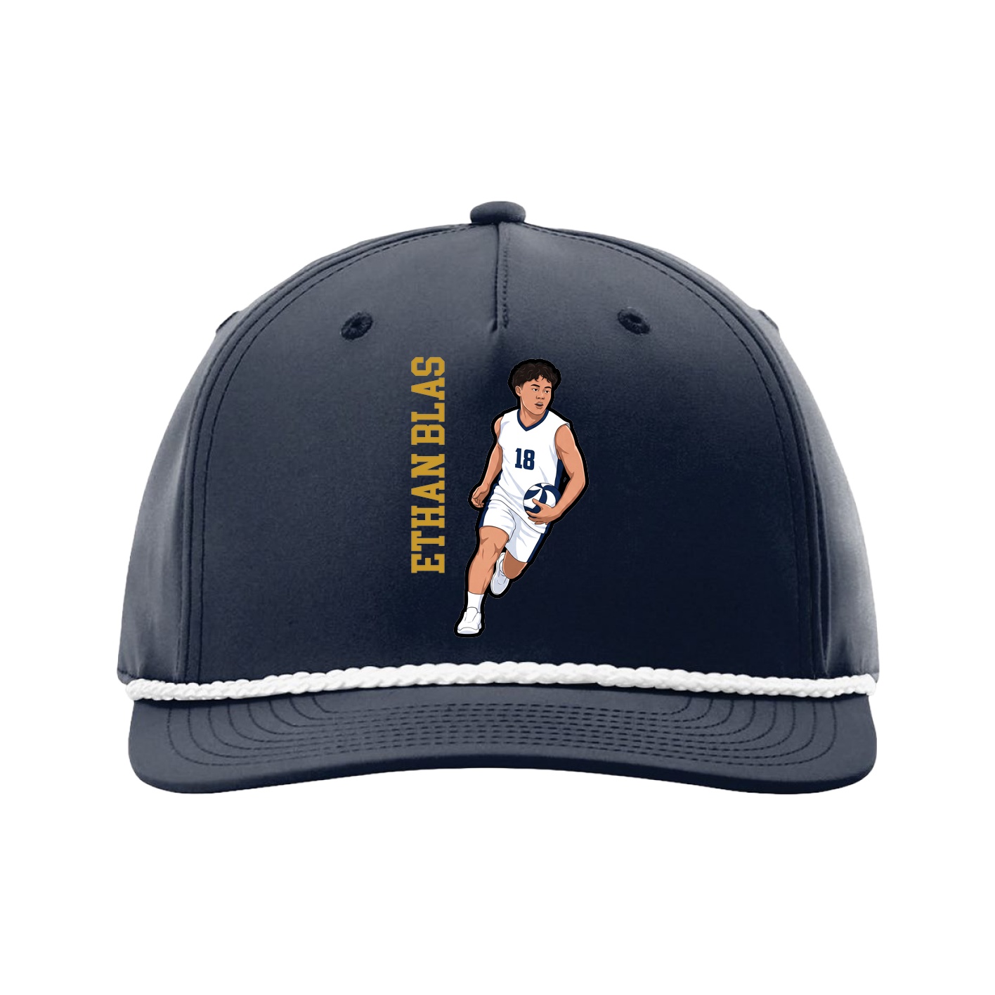 Five-Panel Classic Rope Cap — Name Vertical in Navy