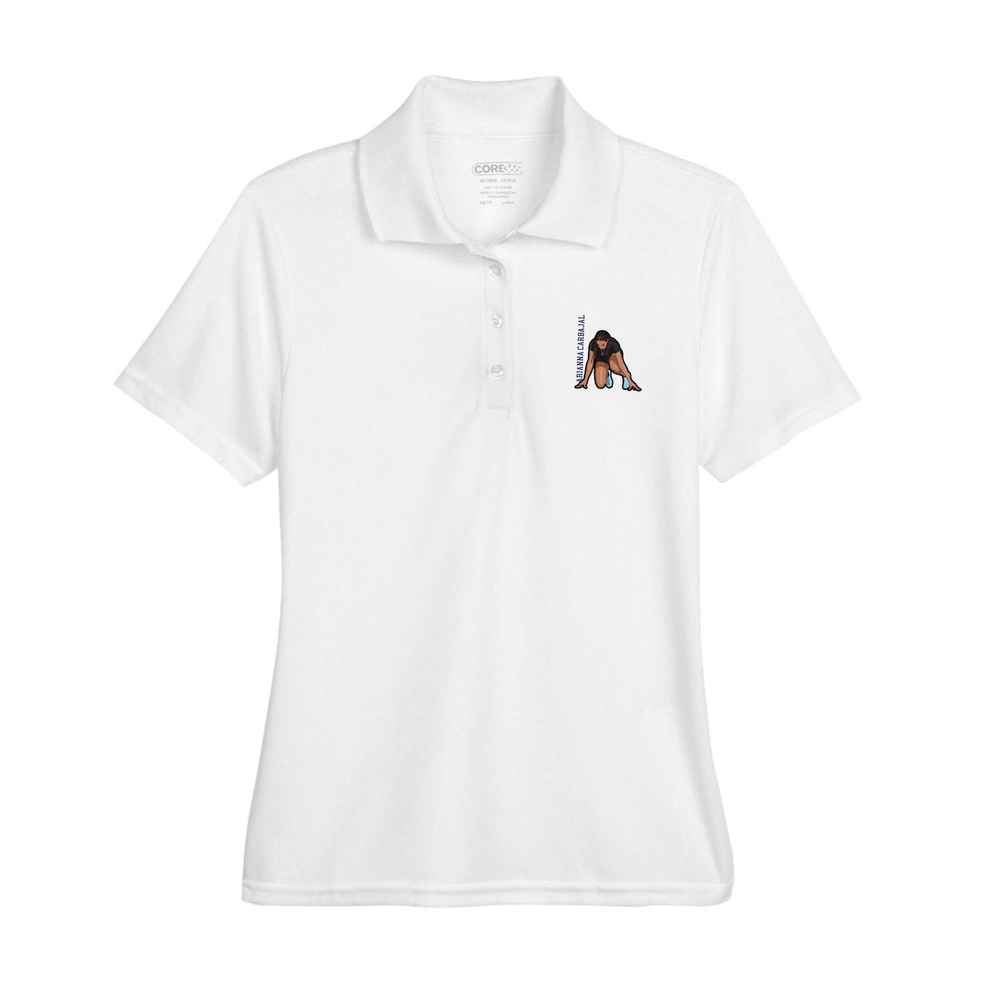 Womens Performance Polo — Name Vertical in White