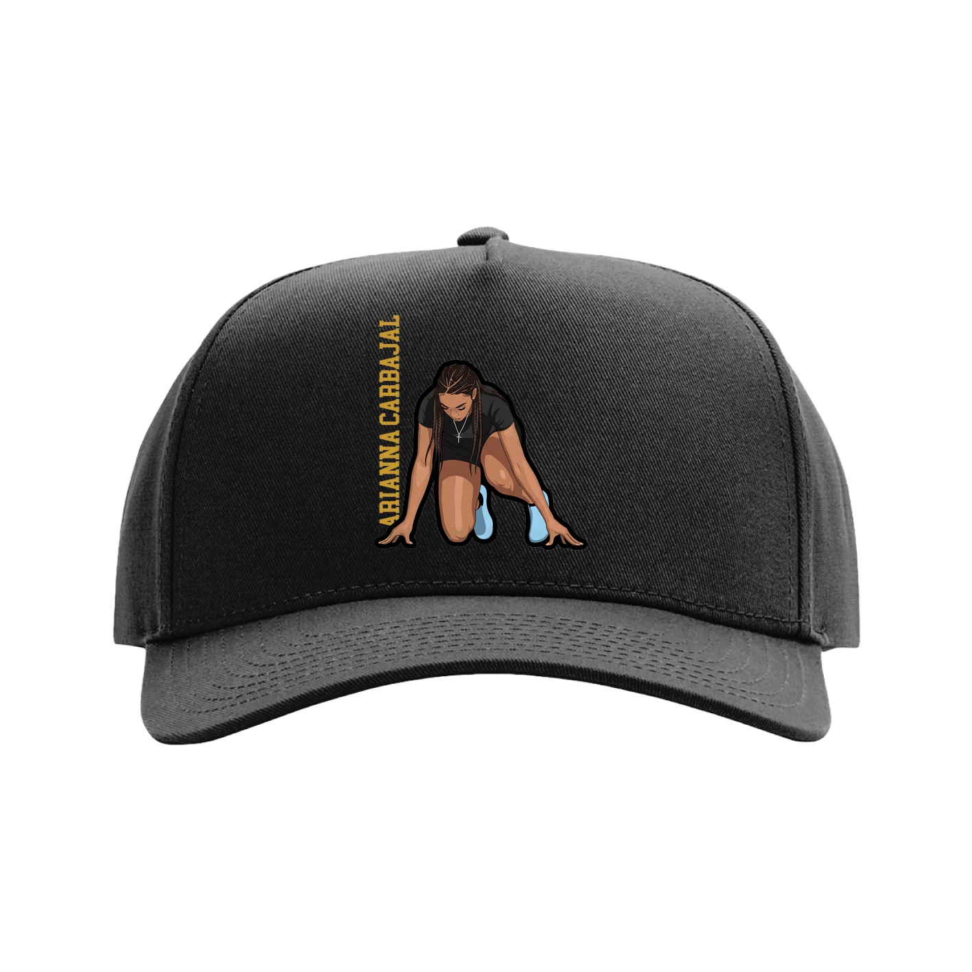 Full Fabric Five-Panel Champ Cap — Name Vertical in Black