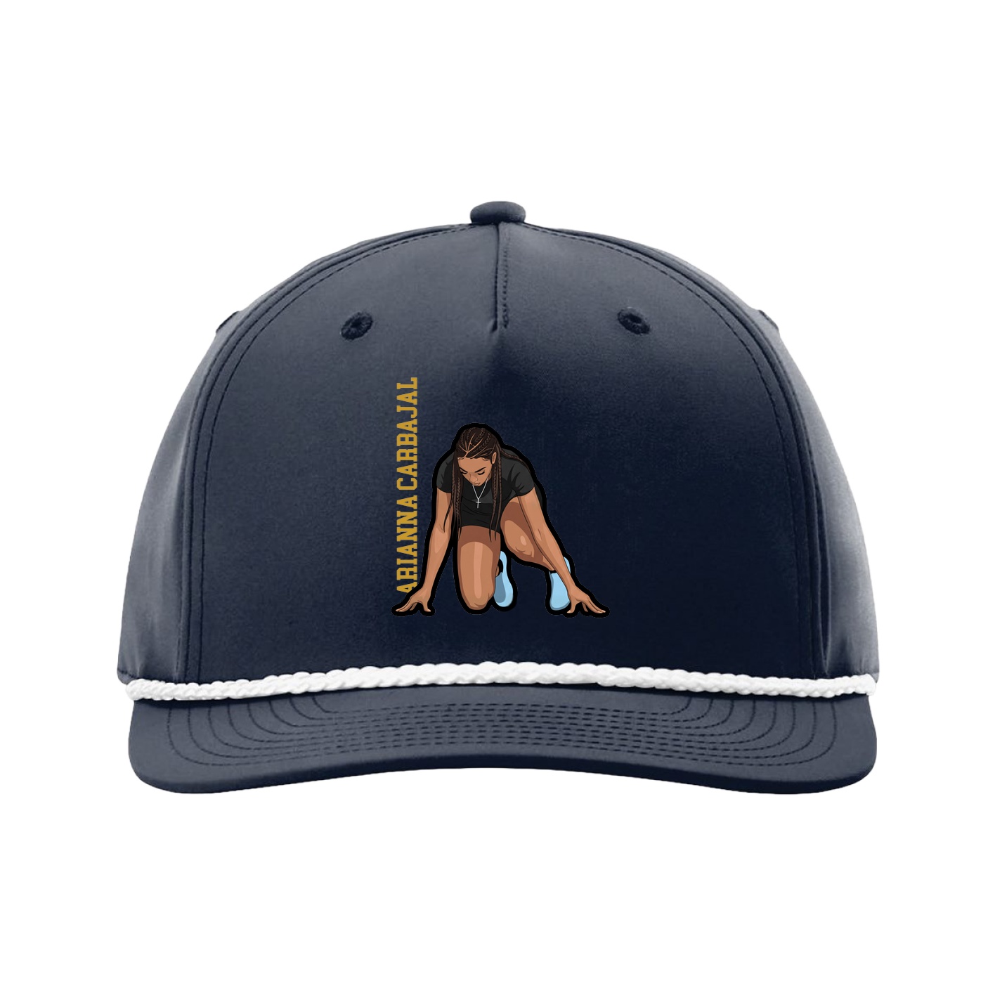 Five-Panel Classic Rope Cap — Name Vertical in Navy